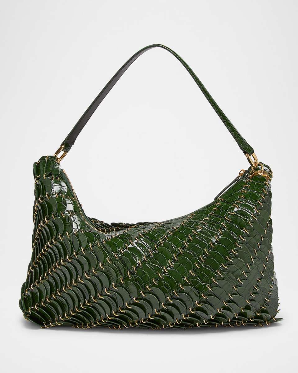 Sac a Main Disc Croc-Embossed Leather Shoulder Bag